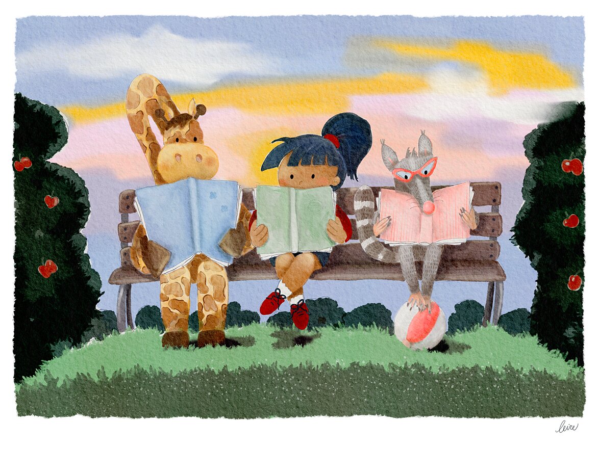 Reading in the park illustration