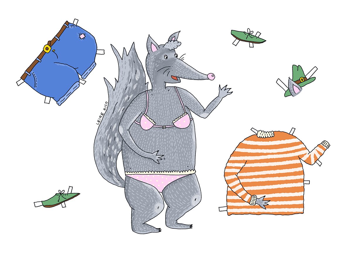 Wolfina paper doll illustration